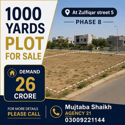 1000 Yards Plot For sale at most prime location of DHA Phase 8