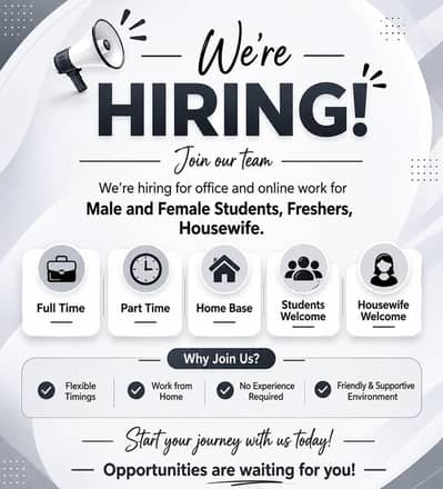 We're Hiring for office Base and work from home