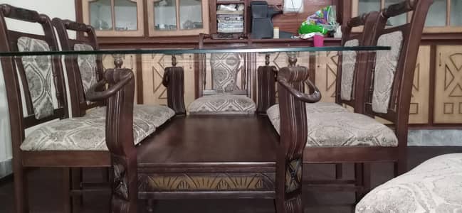6 سیٹر ڈائننگ ٹیبل سیٹ مع موٹے شیشے کے 