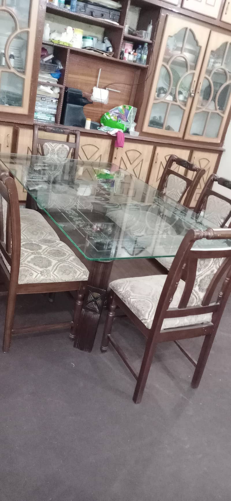 6 سیٹر ڈائننگ ٹیبل سیٹ مع موٹے شیشے کے  6