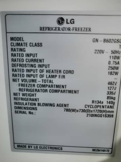 LG Double Door Refrigerator 462L Full Size Excellent Condition