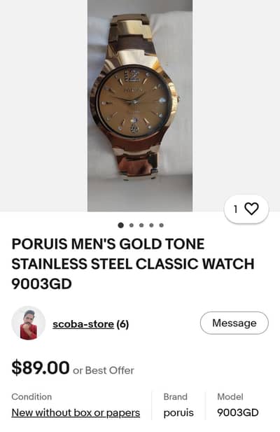 Poruis (Sapphire) Gold men's watch Free home delivery