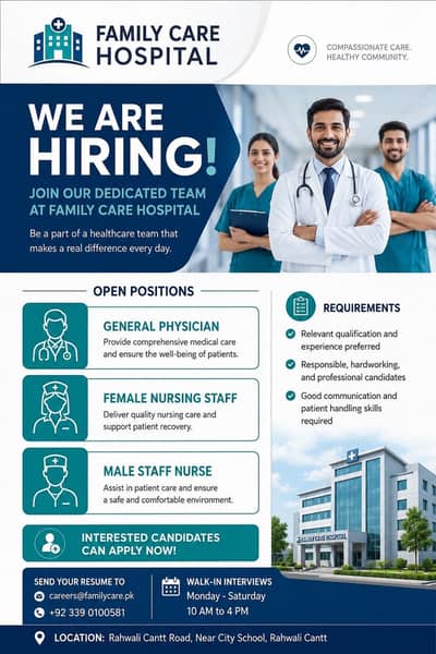 Doctors & Nursing Staff Required at Family Care Hospital