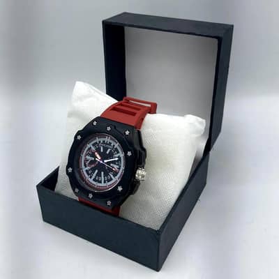 Multi-Function Sport Watch Red Black Rubber Strap