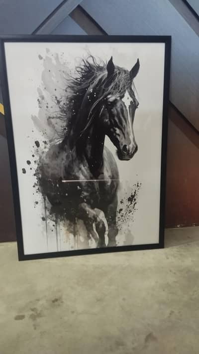 Modern Black Horse Painting Wall Frame – Stylish Canvas Art 24x34 Inch