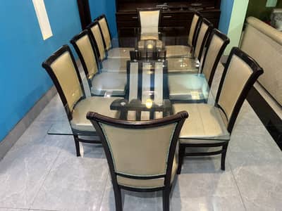 Dinning Table - 10 Seater Dinning - Wooden Glass top Dinning Table