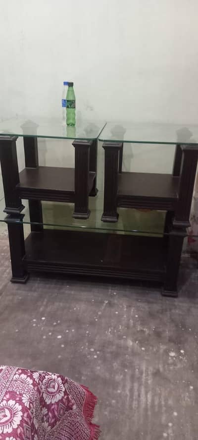 Luxury 3-Piece Solid Wood & Thick Glass Table Set
