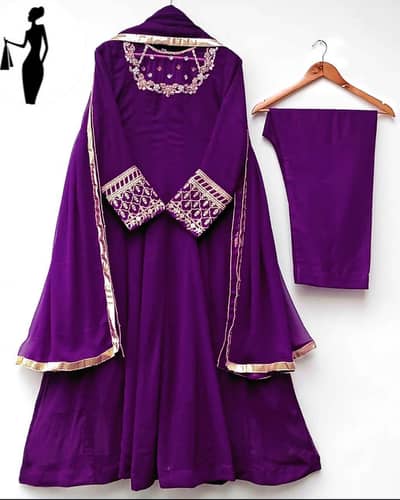 "Premium Chiffon Embroidered Maxi - 3 Piece Suit (Cash on Delivery)"