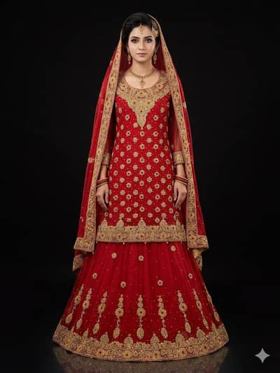 Elegant Red Wedding Sharara – Like New 