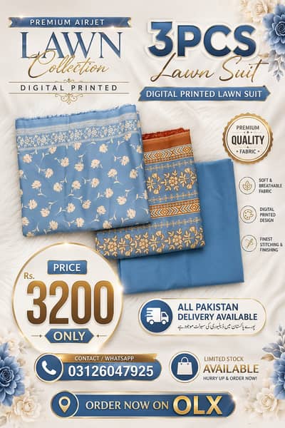 Summer Lawn Collection 3PCS Suit | Unstitched Ladies Dress