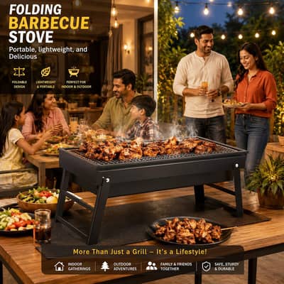 portable folding charcoal bar. b. q grill
