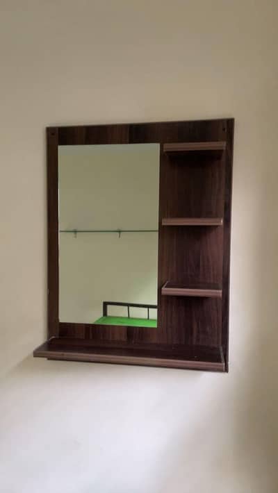 Wall Mounted Dressing Mirror with Shelves – Wooden Finish