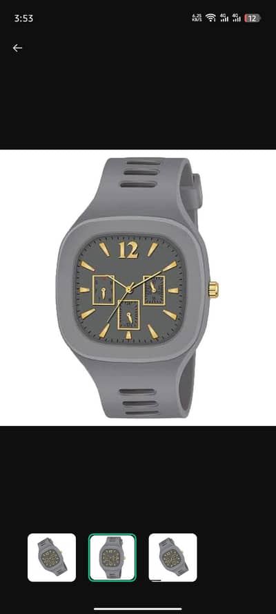 Men's Modern Grey Watch with Gold Dial & Silicone Band