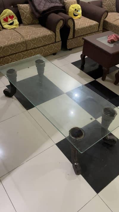 Glass Top Center Table / Coffee Table – Wooden Legs