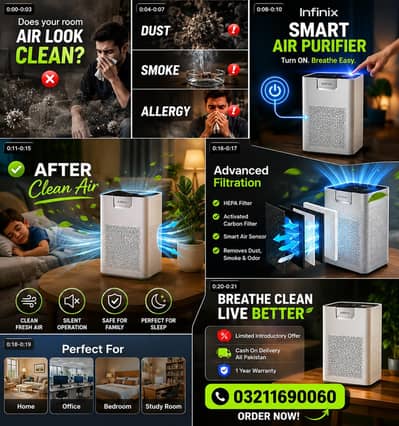 “Infinix Smart Air Purifier | Dust & Smoke Removal | COD”