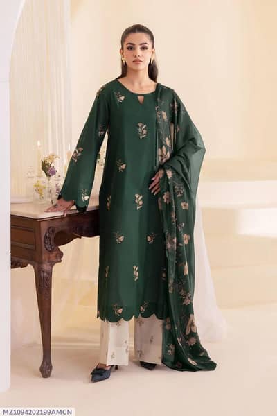 Green Embroidered Lawn 3Pcs Women Suit Set