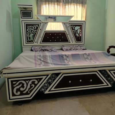 wooden bed & side table for sale