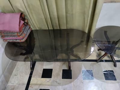 drowning room center or side round brown glass wooden table