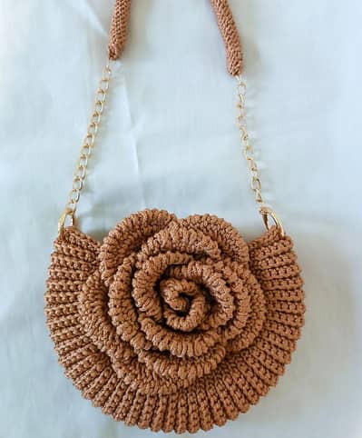 Crochet 3D Rose Bag
