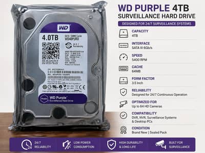 WD Purple 4TB Surveillance Hard Drive – Brand New Packed