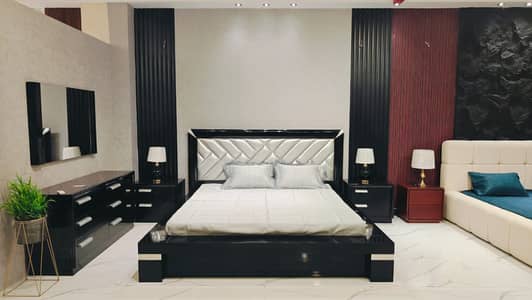 Piano Black Bed / Dressing Table / Side Table / Leather