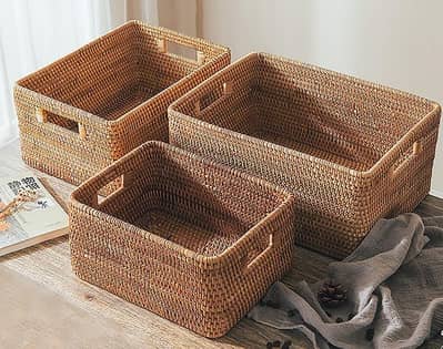 Decorative storage boxes and baskets.