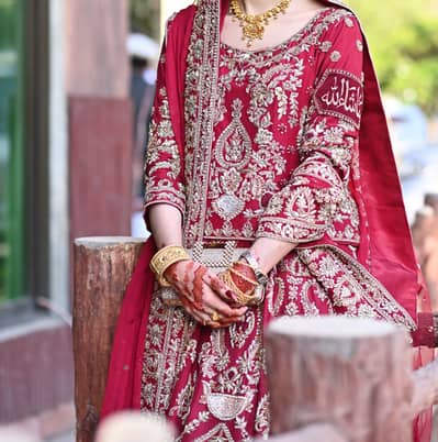 Traditional bridal dress - Red, Maroon & gold embroidered