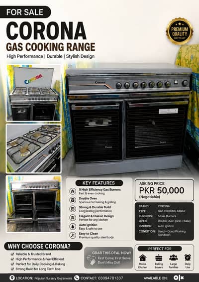 Corona Cooking Range / Oven for Sale – Excellent Condition