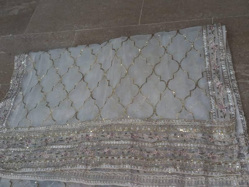 elegant heavy embroided party wear maxi shampan beige colour light new 1