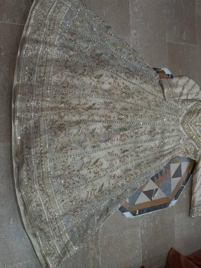 elegant heavy embroided party wear maxi shampan beige colour light new 3