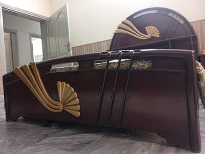 Double bed without mattress, show case and Dressing table