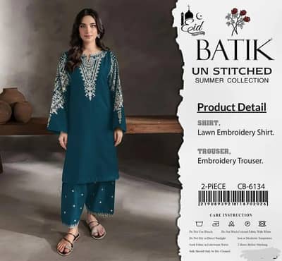 blue lown Embroidered 2 pics shirt trouser set