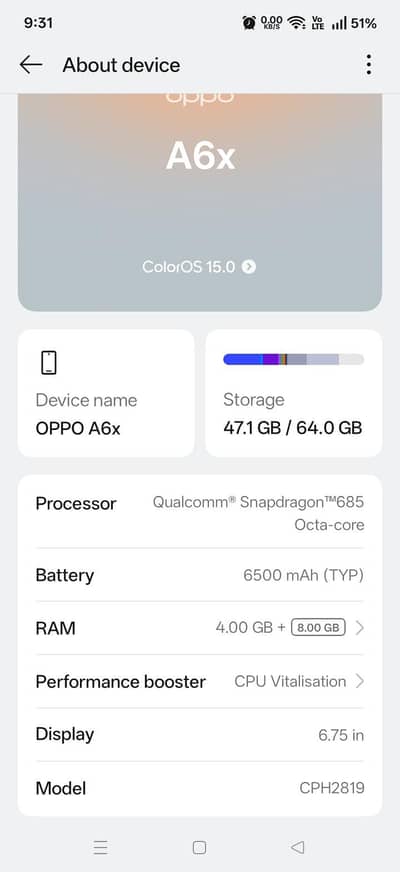 oppo A6X 4+4 64GB NEW LUSH