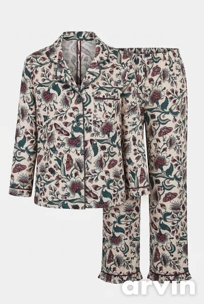 Premium Floral Print micro Night Suit - 2 Piece PJs Set for Women