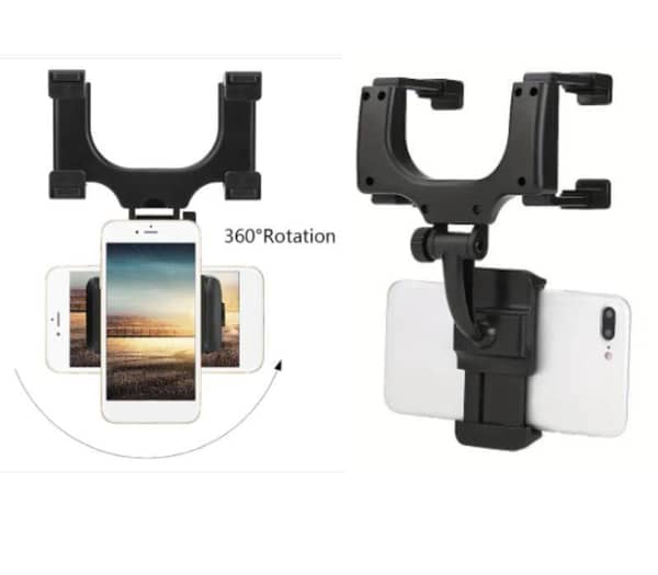 Universal 360° Rearview Mirror Phone Holder | Long Arm Car Mount with Adjustable Clamp & Full Rotation