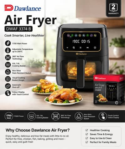 Dawlance Air Fryer DWAF 3374 B XXL | 7.6L | Touch Display | 1700W