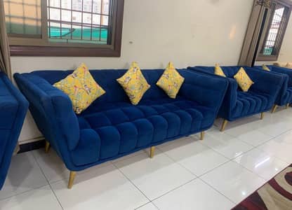 7 Seater Velvet Sofa Set – Royal Blue – Excellent Condition