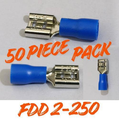 Blue Insulated Female Spade Connector 6.3mm | 16–14 AWG Wire Terminal | Electrical Crimp Connector | FDD 2-250