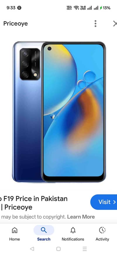 oppo F19 8 GB Ram 128 Memory
