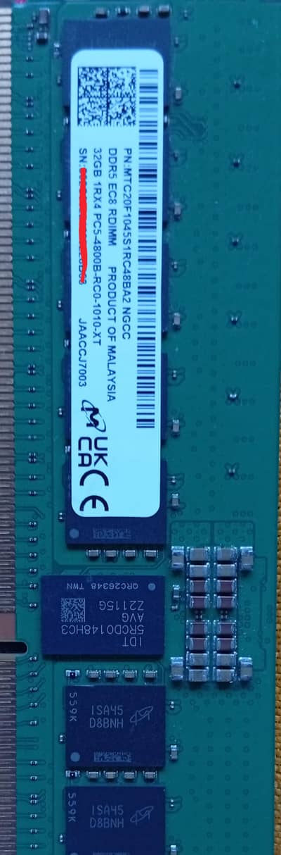 Micron 32GB DDR5 ECC Registered Server RAM :PC5-4800B RDIMM