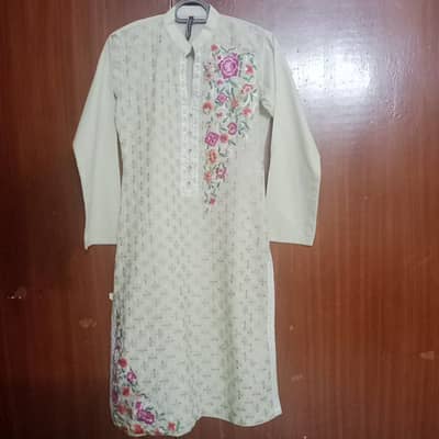Brand Elegant Embroidered Ladies Kurti & Samosa Shalwar -Light Cream