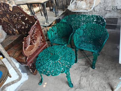 metal outdoor garden chairs cast iron imported heavy lawn  antique