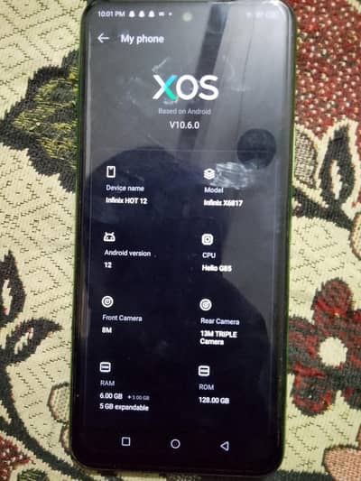 Infinix hot 12 6 128 Ram all ok box available charger miss