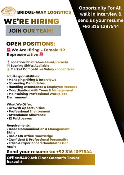 Customer Support Representative (CSR) Or Female HR Representative