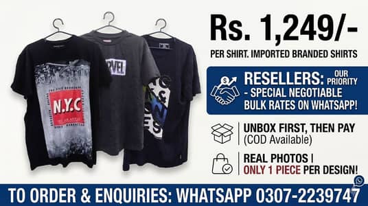 Imported Branded T-Shirts - New Stock (Single Piece Design)