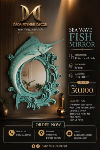 Sea Wave Fish Mirror