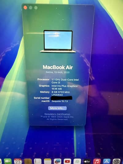 Macbook Air 2020 10/10 8/256 condition with box.