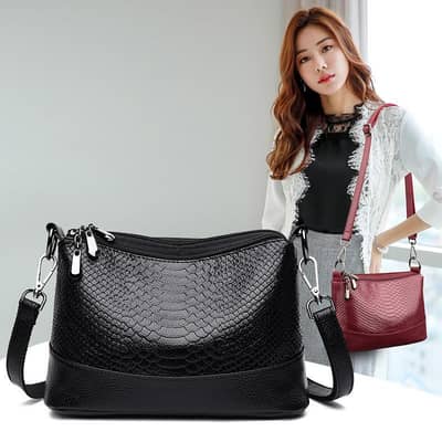 Women PU Leather Crossbody Bag Black Red 2025 Korean Style
