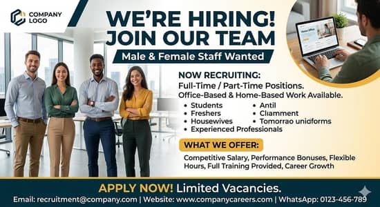 hiring male female staff full time part time office base home base