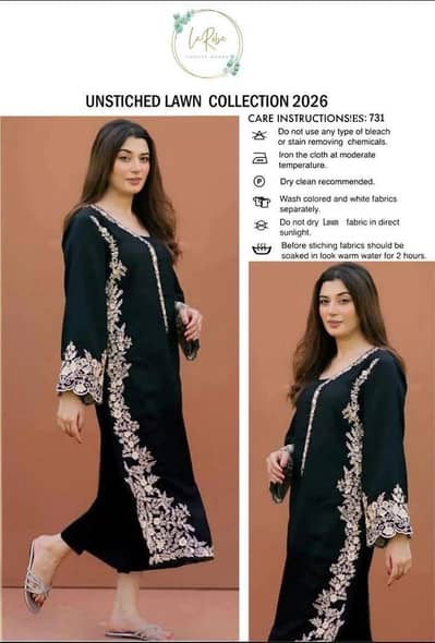 Unstitched Lawn Suit black & white Embroidery